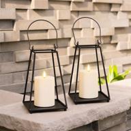enhance your outdoor décor with a set of 2 black metal candle lanterns – led flameless candles, waterproof & battery operated, perfect for porch or patio логотип