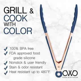 img 3 attached to 🍴 COOK WITH COLOR Stainless Steel Silicone Tipped Kitchen Tongs Set - Non Stick Cookware, BPA Free, Stylish, Sturdy, Locking - Rose Gold and Navy