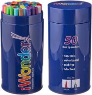 🎨 iwonder! 50 colors dual tips coloring markers set: watercolor brush and extra fine tips, no bleed ink | perfect for adult coloring books, kids' art, and journaling | convenient tin case logo