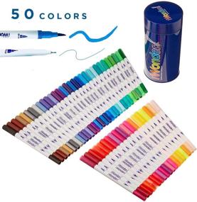 img 3 attached to 🎨 iWonder! 50 Colors Dual Tips Coloring Markers Set: Watercolor Brush and Extra Fine Tips, No Bleed Ink | Perfect for Adult Coloring Books, Kids' Art, and Journaling | Convenient Tin Case