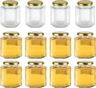 🍯 encheng 16 oz clear hexagon glass jars with golden lids - ideal for honey, foods, jams, liquid, spice herbs, canning and storage - pack of 12 логотип