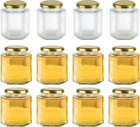 img 4 attached to 🍯 Encheng 16 oz Clear Hexagon Glass Jars with Golden Lids - Ideal for Honey, Foods, Jams, Liquid, Spice Herbs, Canning and Storage - Pack of 12