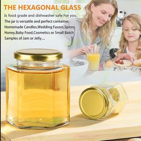 img 1 attached to 🍯 Encheng 16 oz Clear Hexagon Glass Jars with Golden Lids - Ideal for Honey, Foods, Jams, Liquid, Spice Herbs, Canning and Storage - Pack of 12