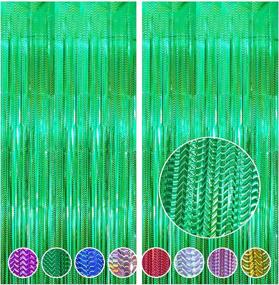 img 4 attached to 🎉 2-Pack 3.2 x 8.2 ft Tinsel Foil Fringe Curtains - Shimmering Party Decoration for Doorway, Window, Birthday, Wedding, Bridal - Green