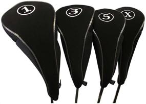 img 2 attached to ⛳️ Golf Zipper Head Covers Set - Black Driver 1 3 5 X Fairway Woods Headcovers Metal Neoprene Traditional Plain Protective Covers for Fairway Clubs and 460cc Drivers - Ideal for Golfing Buddies