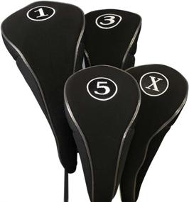 img 4 attached to ⛳️ Golf Zipper Head Covers Set - Black Driver 1 3 5 X Fairway Woods Headcovers Metal Neoprene Traditional Plain Protective Covers for Fairway Clubs and 460cc Drivers - Ideal for Golfing Buddies