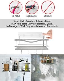 img 2 attached to 🛁 Rustproof SUS304 Stainless Steel Shower Caddy Basket Shelf - Adhesive Wall Mounted Bathroom Shelf with Hooks for Sponge, Razor, and Shampoo Holder Organizer