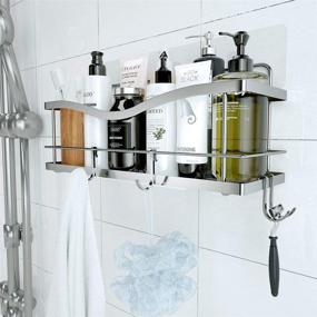 img 3 attached to 🛁 Rustproof SUS304 Stainless Steel Shower Caddy Basket Shelf - Adhesive Wall Mounted Bathroom Shelf with Hooks for Sponge, Razor, and Shampoo Holder Organizer
