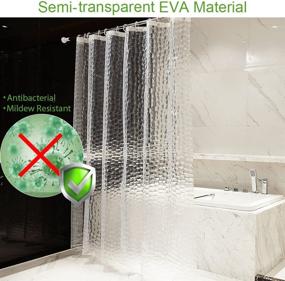 img 3 attached to Semi Clear OTraki Long Shower Curtain - 72 x 78 inch - 3D Water Cube Design - EVA Plastic Transparent Bath Shower Curtains - Waterproof Liner with 12 Grommets Hooks - 182 x 200 cm - Ideal for Stall Bathtub & Bathroom Settings