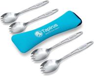 tapirus stainless steel classic sporks set of 4 - space-saving gear for camping, hiking or backpacking - durable fire-proof metal utensils - long handle, portable & lightweight - travel case included логотип