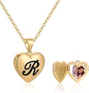 🌟 iefwell women's 14k gold plated initial necklaces: heart locket necklace for teen girls & kids, letter r, picture holder logo