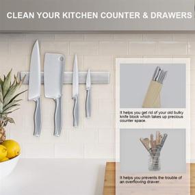 img 1 attached to 🔪 Premium 12 Inch Stainless Steel Magnetic Knife Strip: Space-Saving Wall Mounted Kitchen Knives Bar, No Drilling Powerful Magnetic Knife Rack – Perfect Utensil and Tool Holder for Home