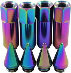 img 2 attached to 🔩 JDMSPEED 20PCS M12X1.5 Cap Spiked Extended Neo Chrome Aluminum Lug Nuts for 60mm Tuner Wheels Rims
