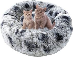 img 3 attached to 🐾 2in1 Dog Bed Cat Bed, Calming Comfortable Soft Fur, Donut Cuddler Round Cushion Bed for Small Medium Size Pets, Machine Washable Removable Cover with Non-Slip Bottom - 24” Grey