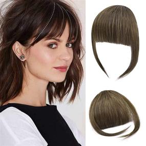 img 4 attached to 💇 SEIKEA Bangs Hair Clip: Stylish Wispy Fringe Hairpiece with Temples for Women - Medium Brown with Golden Brown Highlights
