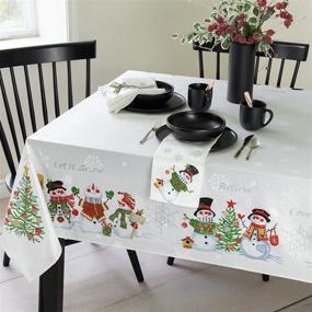 img 2 attached to 🎅 Benson Mills Believe Snowman Printed Fabric Tablecloth – Perfect for Christmas, Winter, and Holiday Decor (60"x104" Rectangular, Believe Snowman)