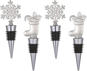 img 4 attached to 🍷 Christmas-themed 4Pack Wine Bottle Stopper - Unique Alloy Stoppers for Festive Decor, Winter Holiday Wedding Party Supplies, Wine Accessory Gift for Hostess - Wine Bottle Corkers