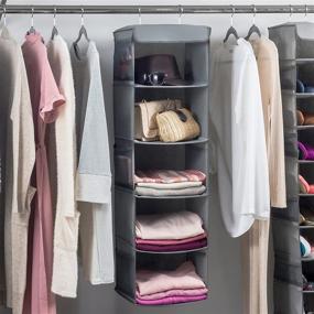 img 3 attached to 👠 Zober 5 Shelf Hanging Closet Organizer: Space-Saver with Side Pockets, Sturdy Hooks - Ideal for Clothes Storage, Shoes, and More!