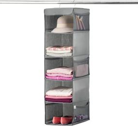 img 4 attached to 👠 Zober 5 Shelf Hanging Closet Organizer: Space-Saver with Side Pockets, Sturdy Hooks - Ideal for Clothes Storage, Shoes, and More!