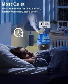 img 3 attached to Adjustable Cool Mist Humidifier - Quiet Ultrasonic Humidifiers for Baby, 2.2L Vaporizers for Bedroom and Large Room - Auto Shut Off, 360° Nozzle, 24 Hours Runtime - Portable Humidifiers for Home, Office