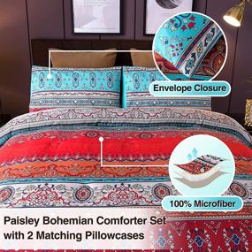 img 3 attached to 🌸 Boho Floral Mandala Paisley Comforter Set - Vibrant Boho Chic Queen Bedding, Exotic Medallion Design, Soft Microfiber, Multi-Colored Bohemian Queen Bedding Set