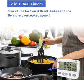 img 3 attached to MECHEER Dual Kitchen Timer: Digital Timers for Cooking, 2 in 1 Egg Timer, Pomodoro Timer, Countdown Timer for Kids - Magnetic, Loud Ring, Adjustable Volume, Big Numbers - Includes AAA Batteries