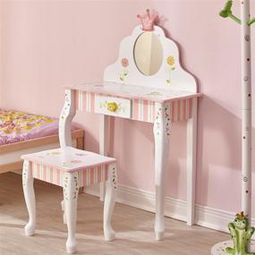 img 3 attached to 👑 Fantasy Fields Princess and Frog Vanity Table and Stool Set - 1 Drawer, White Pink, Crown Design - Perfect Gift for Kids