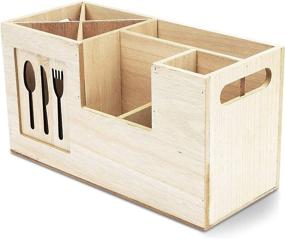 img 3 attached to Kitchen Cutlery Holder, Wooden Utensil Caddy for Organizing Supplies (11 x 4.8 x 6 Inches)