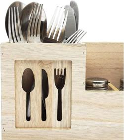 img 2 attached to Kitchen Cutlery Holder, Wooden Utensil Caddy for Organizing Supplies (11 x 4.8 x 6 Inches)