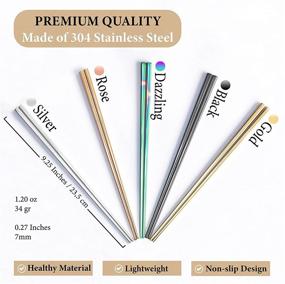 img 2 attached to 🥢 EMRSTORES Stainless Steel Chopsticks: Multicolor Reusable Set, Dishwasher Safe, Easy to Use – Square Lightweight Metal Chopsticks for All Occasions