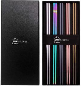 img 4 attached to 🥢 EMRSTORES Stainless Steel Chopsticks: Multicolor Reusable Set, Dishwasher Safe, Easy to Use – Square Lightweight Metal Chopsticks for All Occasions