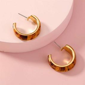 img 3 attached to Stylish Cinsionze Acrylic Hoop Earrings: Leopard Print, Geometric Design, C-Shaped Studs - Fashionable Boho Hoops & Retro Statement Dangle Jewelry for Women and Girls