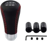 🚗 enhance your car's style & performance with the possbay universal 5 speed manual gear shift knob - black aluminum alloy leather shifter adapter with 3 adapters: 7mm, 8mm, 12mm logo