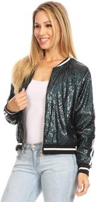 img 2 attached to 💃 Stylish Anna-Kaci Womens Long Sleeve Front Zip Track Stripe Sequin Bomber Jacket: Glam Up Your Outfits!