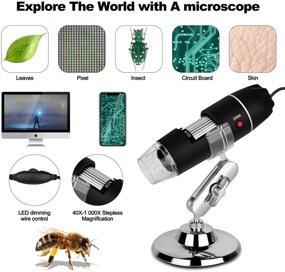 img 3 attached to 🔬 Black USB Digital Microscope with 8 LED Lights, 40X-1000X Zoom Camera, OTG Adapter & 360° Metal Bracket - Mac, Android, Windows 7 8 10 Compatible