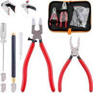 swpeet glass cutter tool kit - 9 piece set with breaker grozer pliers, curve jaw glass 🔪 running pliers, rubber tips, pencil-style oil feed carbide tip glass cutter, 2 extra blades, oil dropper, and screwdriver logo