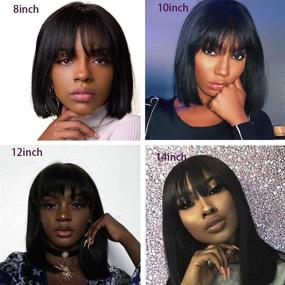 img 2 attached to Stunning Brazilian 8inch Bob Wigs with Bangs for Black Women - Straight Human Hair, Full Machine Made & Natural Color