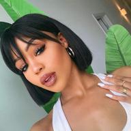 stunning brazilian 8inch bob wigs with bangs for black women - straight human hair, full machine made & natural color logo