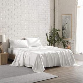 img 3 attached to 🛏️ Brielle Home King Size White Tencel Lyocell Sateen Sheet Set