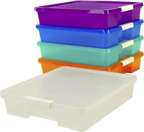 img 3 attached to 🗂️ Stackable Plastic Organizer for Classroom Projects – Storex, Assorted STEAM Colors, 5-Pack, Fits 12x12 Scrapbooking Paper (63202C05C)