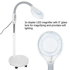 img 1 attached to 💡 Height Adjustable Floor Stand Magnifying Glass with Light for Beauty Salons, Manicure, Tattoo - 3X Magnifier with Rolling Base, Gooseneck Lighting, and Skin Care