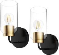 🛋 hamilyeah gold wall sconces set of 2, modern bathroom lighting fixture with clear glass shade, black and brass vanity lamps for living room kitchen hallway, ul listed логотип