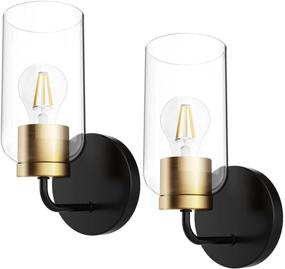 img 4 attached to 🛋 Hamilyeah Gold Wall Sconces Set of 2, Modern Bathroom Lighting Fixture with Clear Glass Shade, Black and Brass Vanity Lamps for Living Room Kitchen Hallway, UL Listed