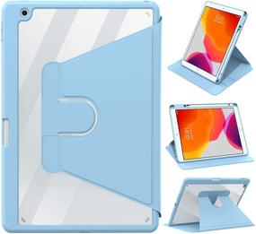 img 4 attached to 🔵 IVSOTEK Rotating Case for iPad 9th/8th/7th Generation - 10.2 inch (2021/2020/2019 Model) | 360° Rotation, Smart Stand Cover, Pencil Holder - Blue