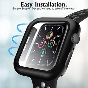 img 1 attached to Чехол Arae для часов, совместимый с Apple Watch Series 6 5 4 SE 40 мм с защитным закаленным стеклом для экрана для мужчин и женщин - 2 пакета (черный + прозрачный)