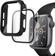 arae watch case compatible for apple watch series 6 5 4 se 40mm with tempered glass screen protector for men women - 2 packs black+clear logo