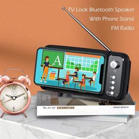 img 2 attached to Переносной Bluetooth-динамик TOLOFTON с ретро-дизайном телевизора, подставкой для телефона, FM-радио, улучшенной громкостью, чистым стереозвуком, микрофоном - идеально подходит для YouTube, FaceTime, дома, офиса и путешествий.
