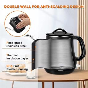 img 2 attached to 🔌 Stainless Steel Portable Electric Kettle - Double Wall Cool Touch Tea & Coffee Boiler, BPA Free, Gooseneck Pour Over Design, 0.8 Liters (27 Ounces), Auto Shut-Off & Boil Dry Protection