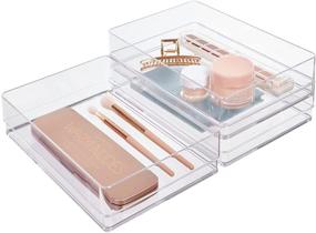 img 4 attached to STORi Clear Plastic Drawer Organizers - 9x6x2 Inches - Set of 3