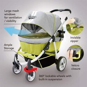 img 3 attached to 🐾 Premium Double Pet Stroller - Medium Dogs, Small Dogs, Cats - Apple Green, Heavy-Duty, Adjustable Handle, 4-Way Foldable Canopy - Ideal for Multiple Pets - Enhance your Pet Travel Experience